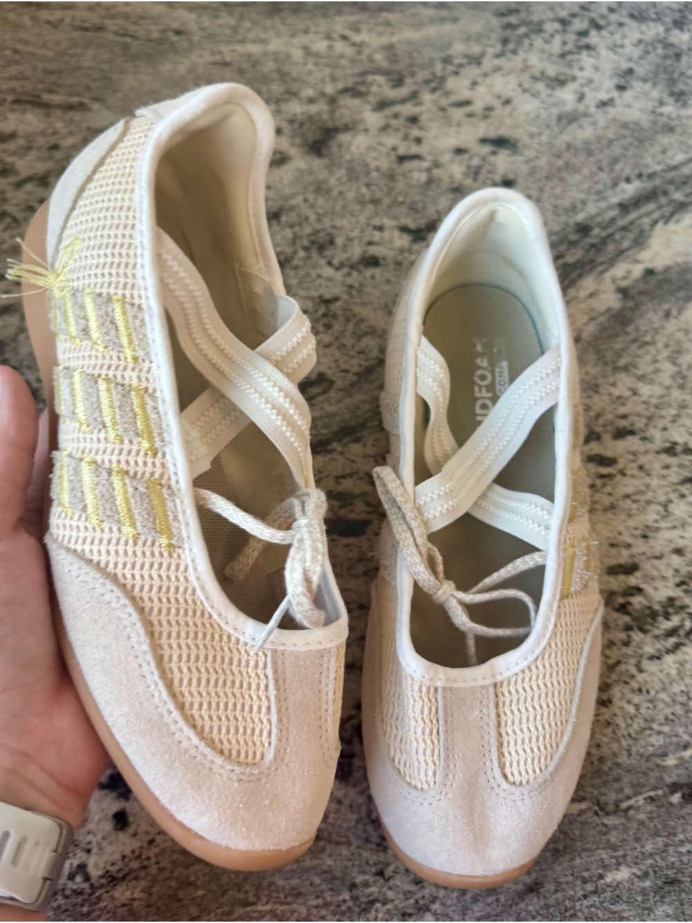 adidas Women's Barreda Mary Jane Non-Dyed Matte Gold Crystal Linen. Size 7. EUC